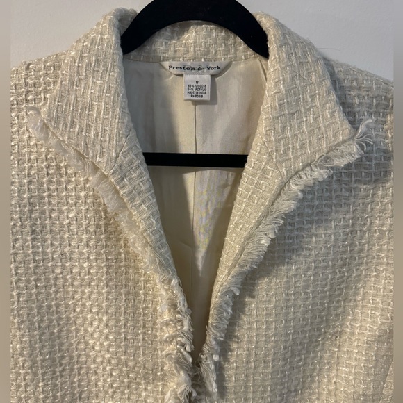 Vintage Preston & York Cream Textured Blazer Preppy Office Business Coco Chanel - Picture 7 of 14